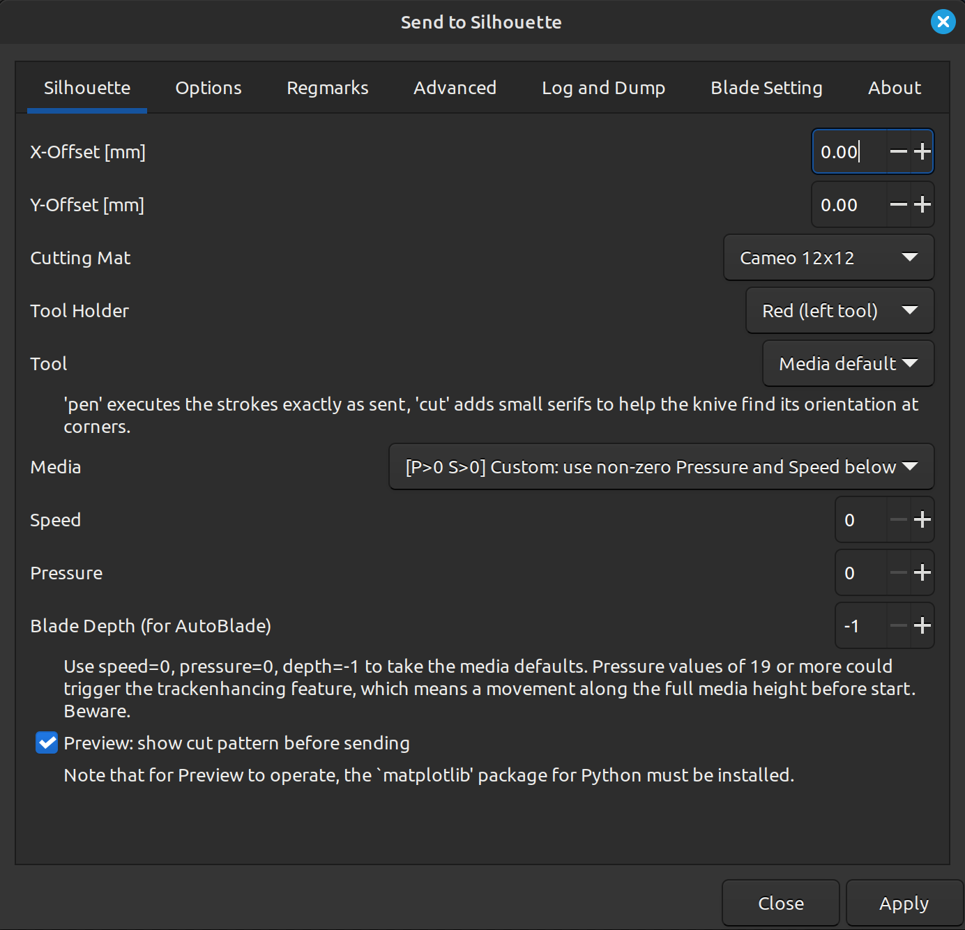 screenshot of Send to Silhouette